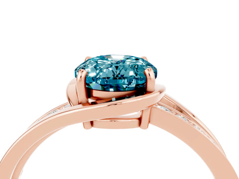 Rose gold Oval Cut Blue Topaz Solitaire Ring with Split Shank and Prong Setting_4