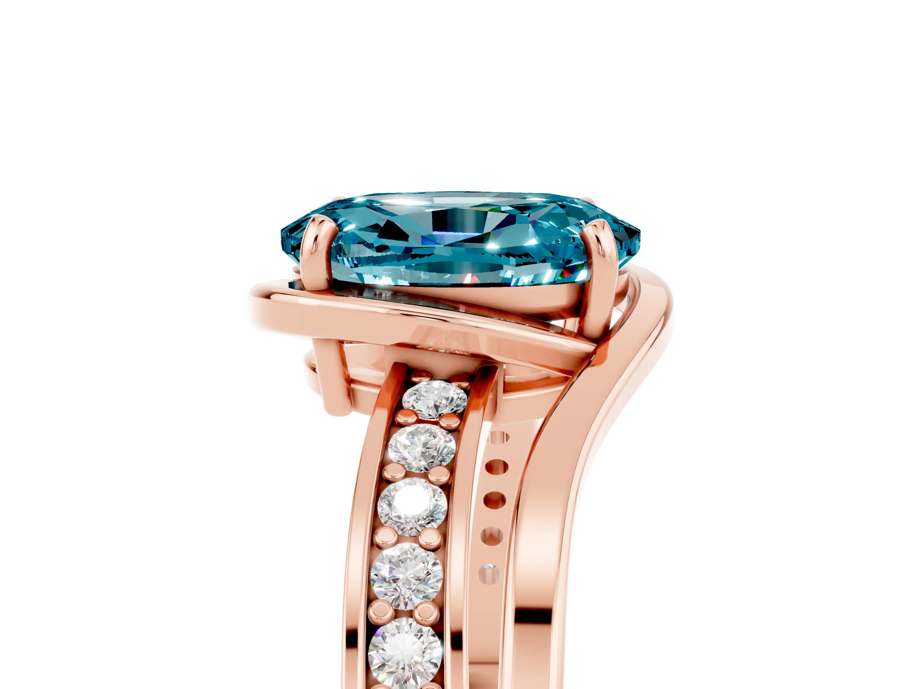 Rose gold Oval Cut Blue Topaz Solitaire Ring with Split Shank and Prong Setting_5
