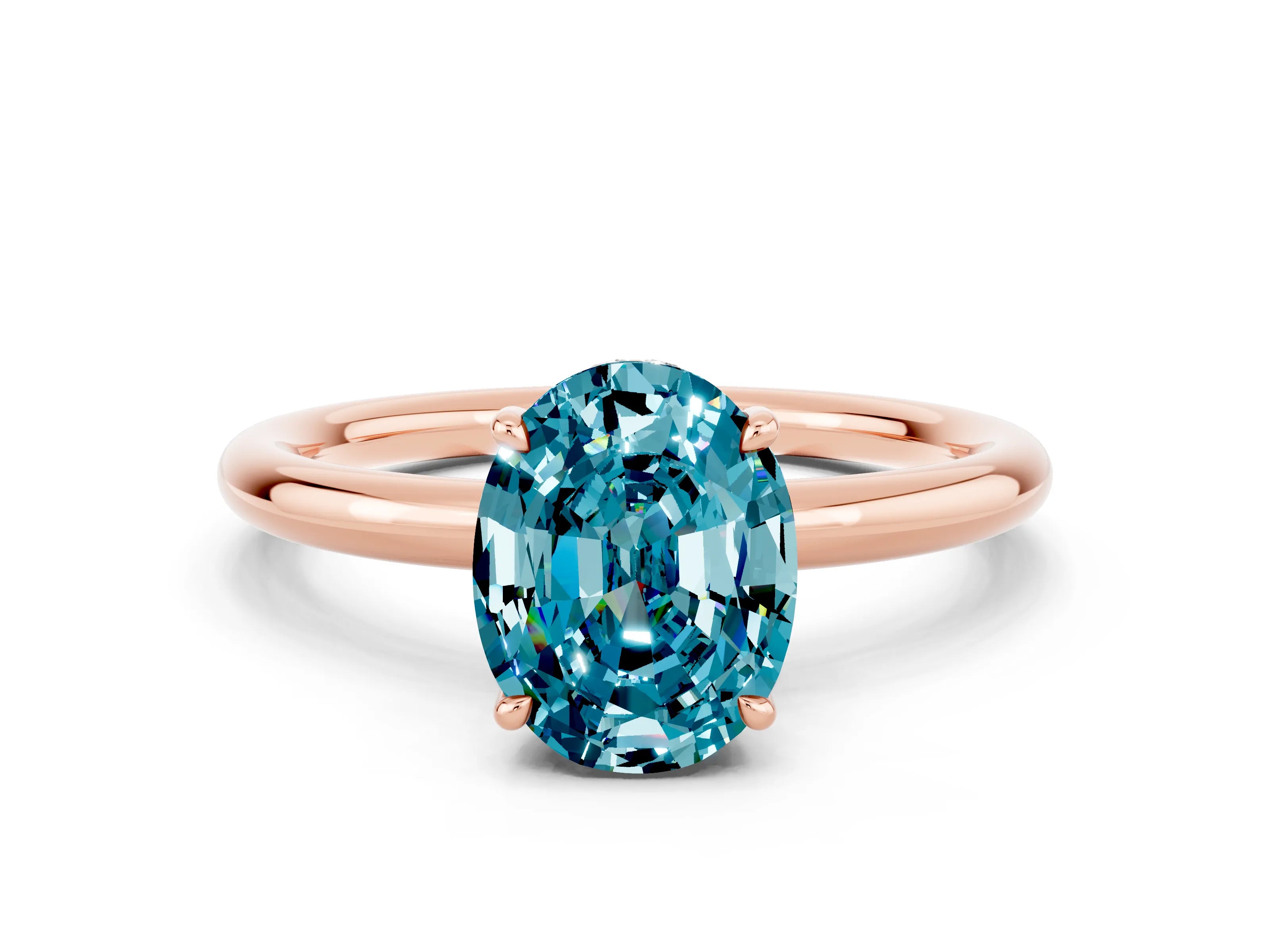 Rose gold Oval Cut Blue Topaz Solitaire Ring with Thin Band and Four-Prong Setting_12
