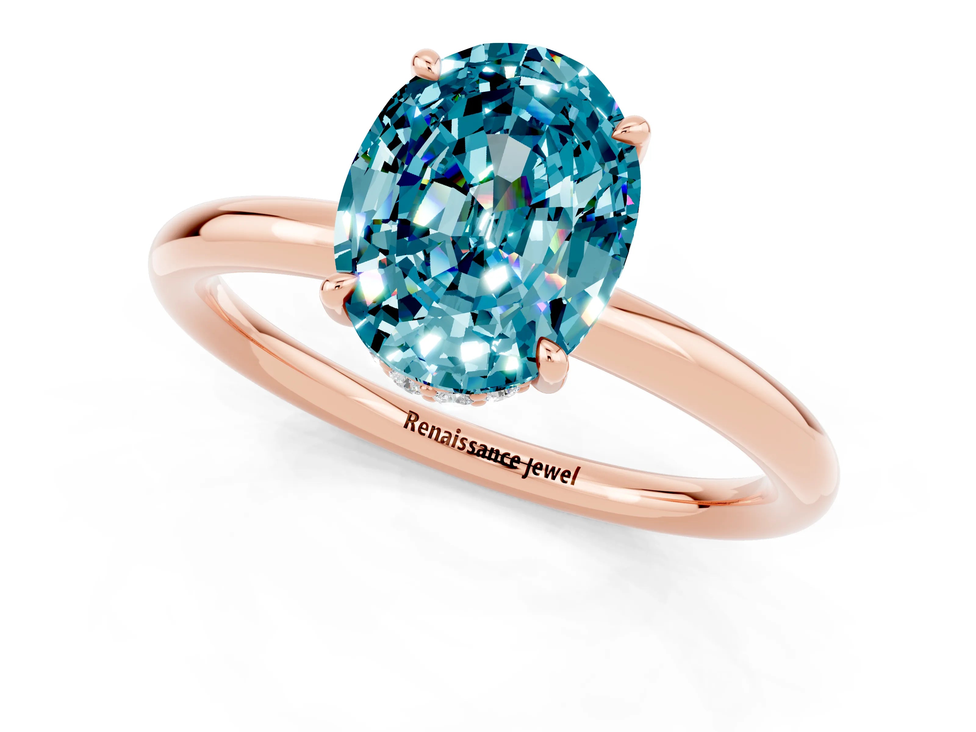 Rose gold Oval Cut Blue Topaz Solitaire Ring with Thin Band and Four-Prong Setting_13