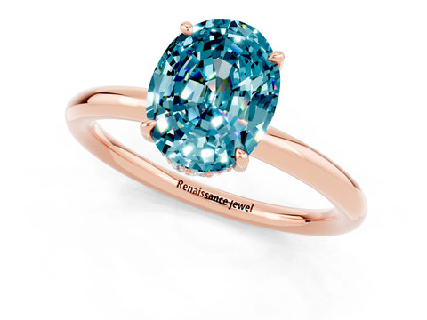 Rose gold Oval Cut Blue Topaz Solitaire Ring with Thin Band and Four-Prong Setting_13