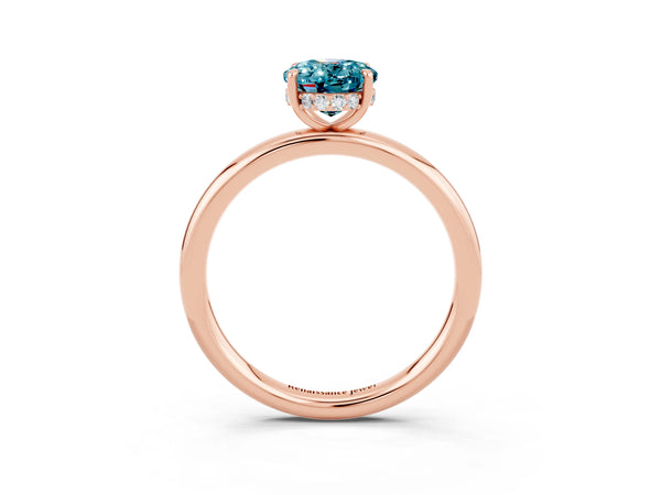 Rose gold Oval Cut Blue Topaz Solitaire Ring with Thin Band and Four-Prong Setting