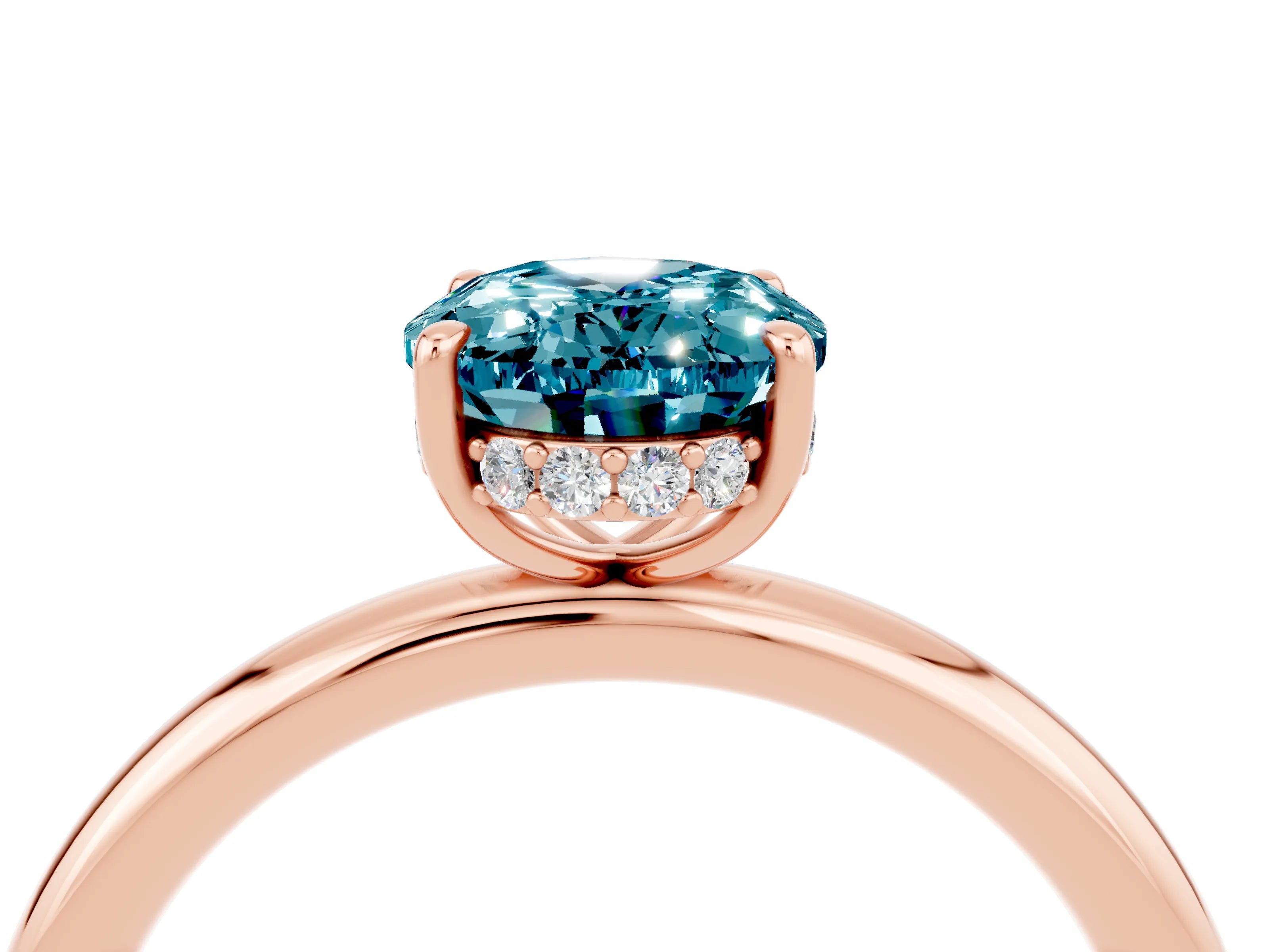 Rose gold Oval Cut Blue Topaz Solitaire Ring with Thin Band and Four-Prong Setting_16