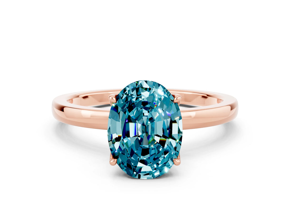 Rose gold Oval Cut Blue Topaz Solitaire Ring with Thin Band and Prong Setting_12