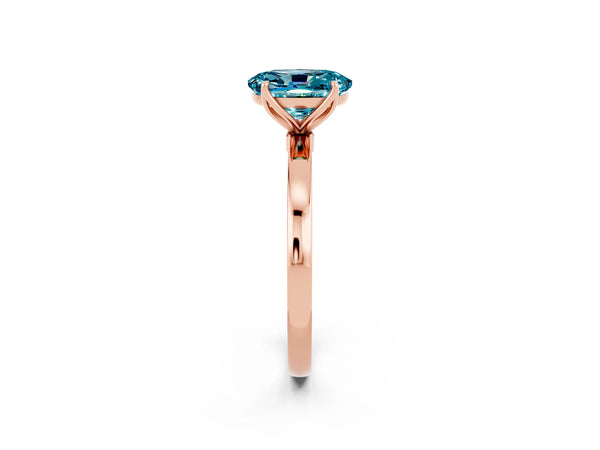 Rose gold Oval Cut Blue Topaz Solitaire Ring with Thin Band and Prong Setting