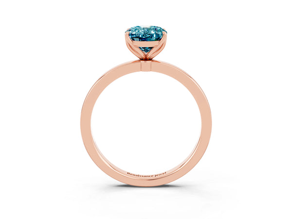 Rose gold Oval Cut Blue Topaz Solitaire Ring with Thin Band and Prong Setting