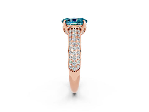 Rose gold Oval Cut Blue Topaz Solitaire Ring with Three-Row Pavé Band and Four-Prong Setting_14