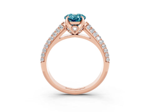 Rose gold Oval Cut Blue Topaz Solitaire Ring with Three-Row Pavé Band and Four-Prong Setting_15