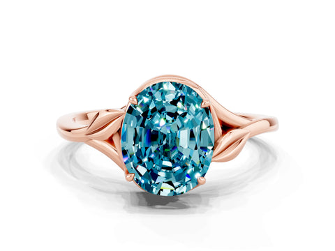 Rose gold Oval Cut Blue Topaz Solitaire Ring with Twist Band and Four-Prong Setting_24