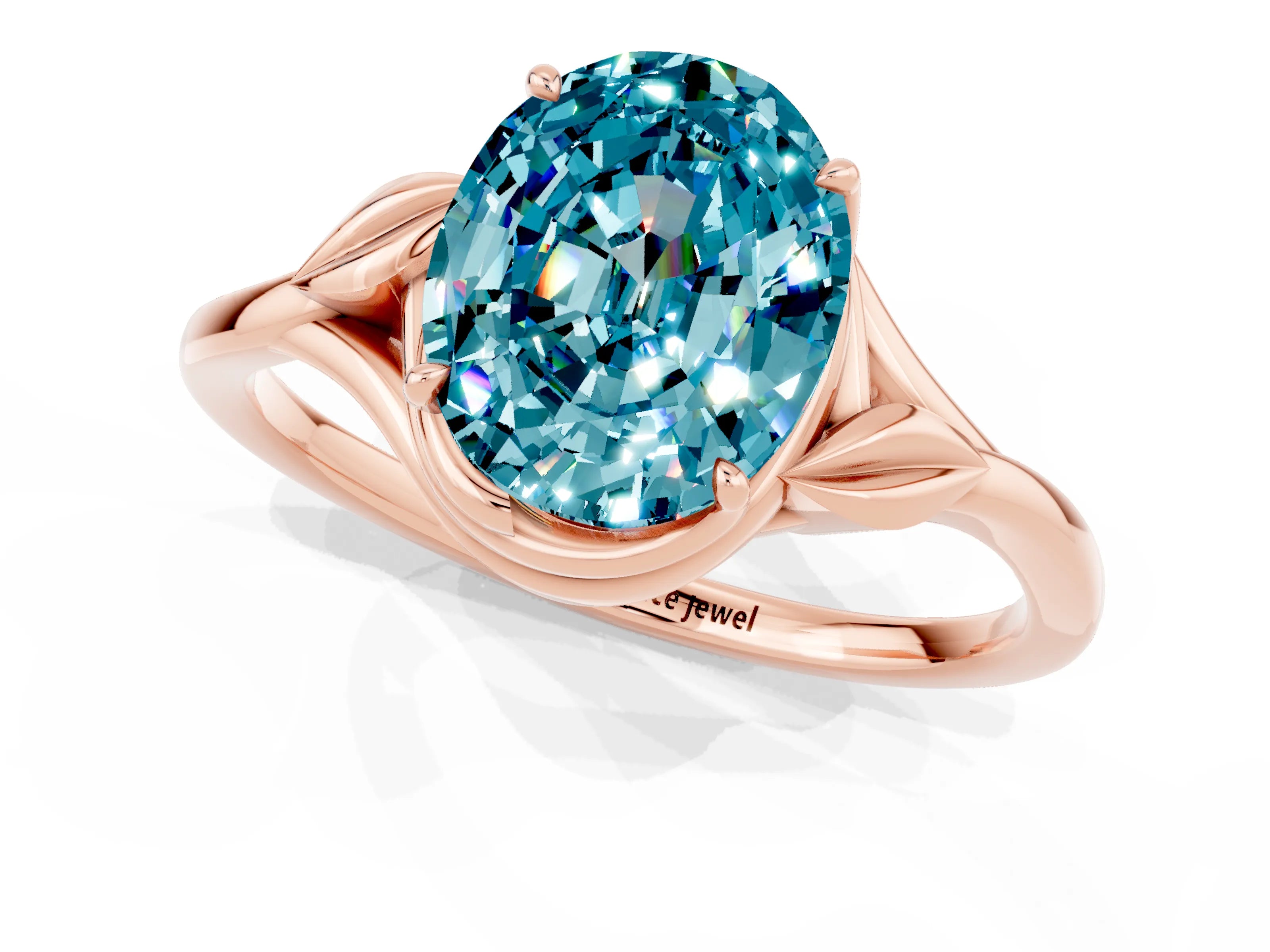 Rose gold Oval Cut Blue Topaz Solitaire Ring with Twist Band and Four-Prong Setting_25