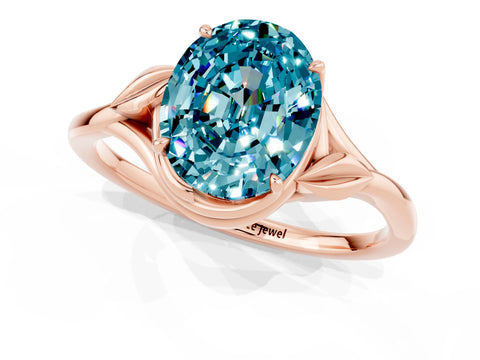 Rose gold Oval Cut Blue Topaz Solitaire Ring with Twist Band and Four-Prong Setting_25