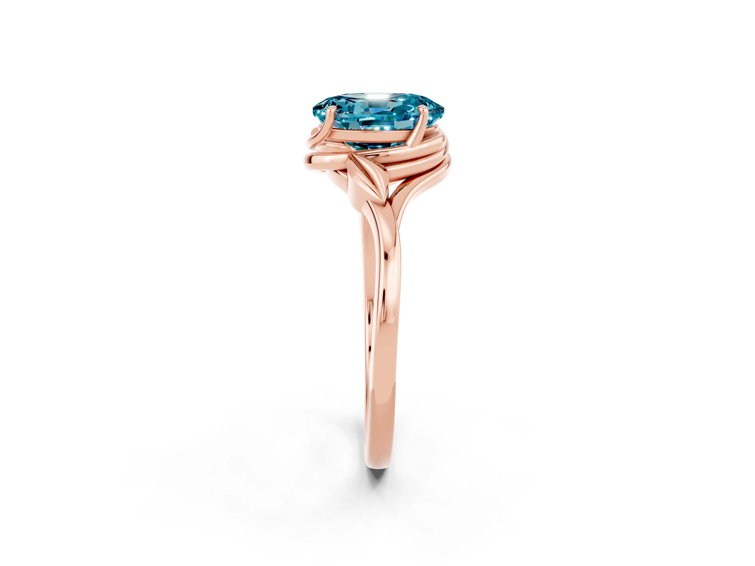 Rose gold Oval Cut Blue Topaz Solitaire Ring with Twist Band and Four-Prong Setting_26