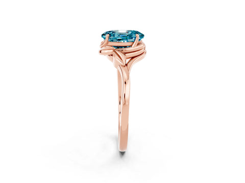 Rose gold Oval Cut Blue Topaz Solitaire Ring with Twist Band and Four-Prong Setting_26