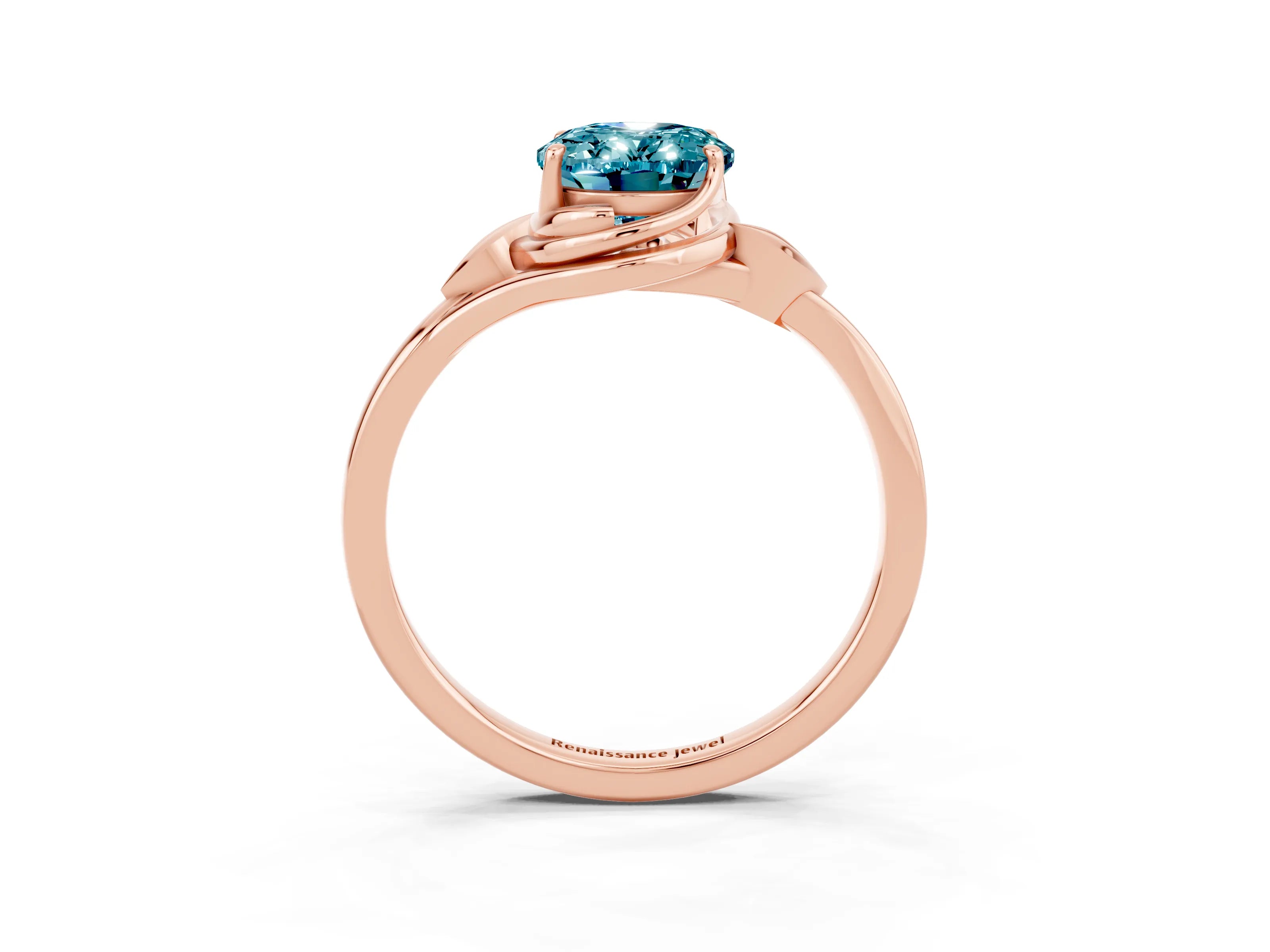 Rose gold Oval Cut Blue Topaz Solitaire Ring with Twist Band and Four-Prong Setting_27