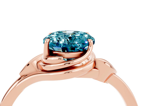 Rose gold Oval Cut Blue Topaz Solitaire Ring with Twist Band and Four-Prong Setting_28