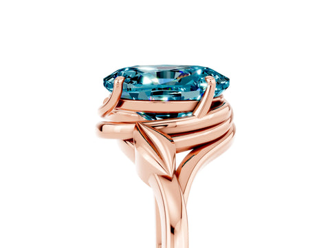 Rose gold Oval Cut Blue Topaz Solitaire Ring with Twist Band and Four-Prong Setting_29