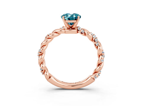 Rose gold Oval Cut Blue Topaz Solitaire Ring with Twisted Band and Pavé Accents_3