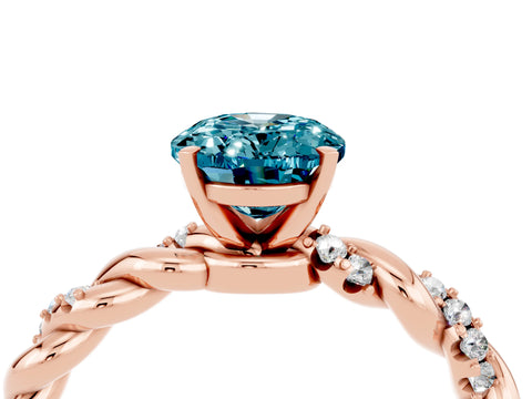 Rose gold Oval Cut Blue Topaz Solitaire Ring with Twisted Band and Pavé Accents_4