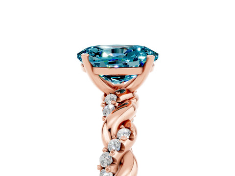 Rose gold Oval Cut Blue Topaz Solitaire Ring with Twisted Band and Pavé Accents_5