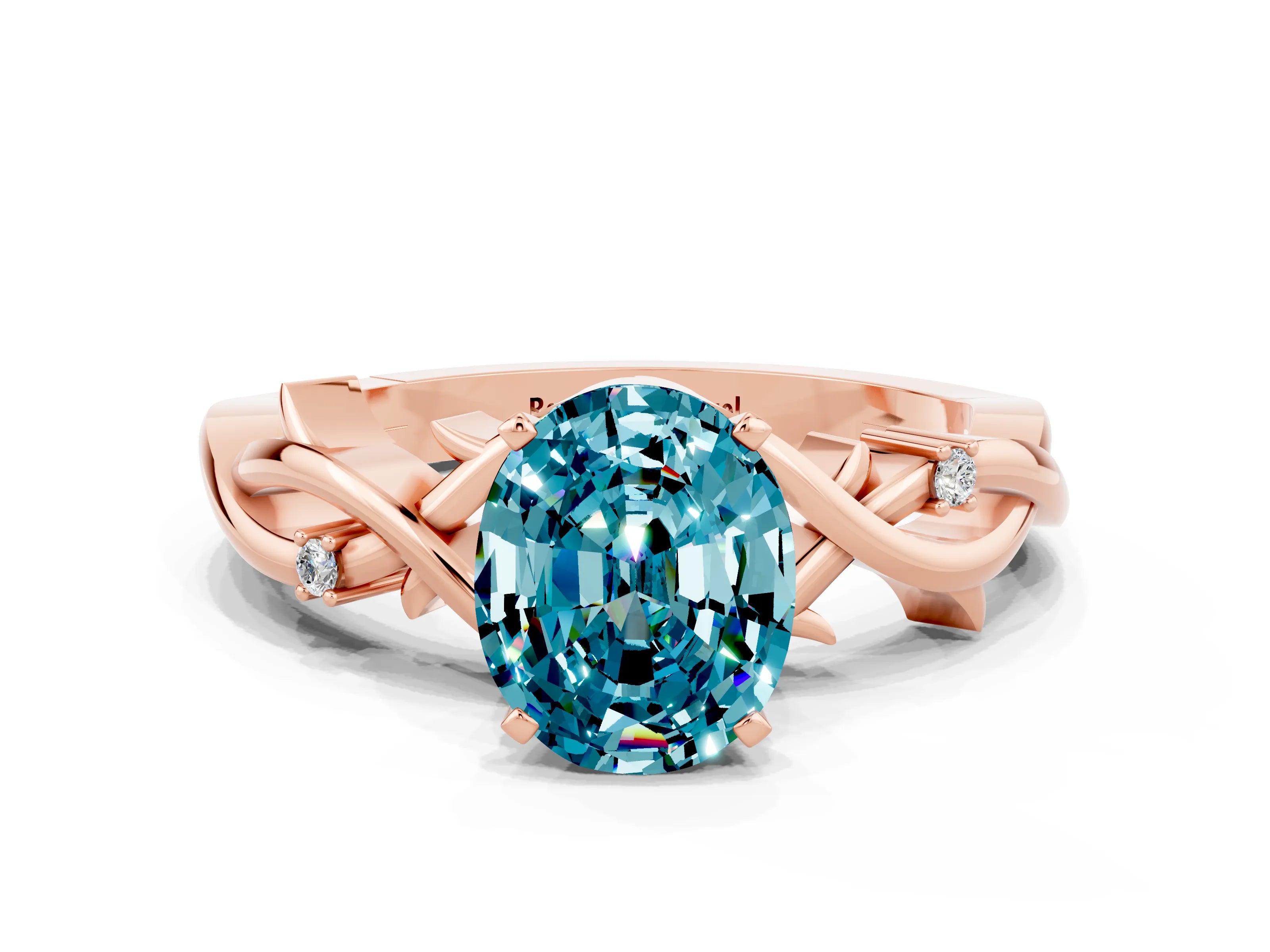 Rose gold Oval Cut Blue Topaz Solitaire Ring with Twisted Band and Prong Setting