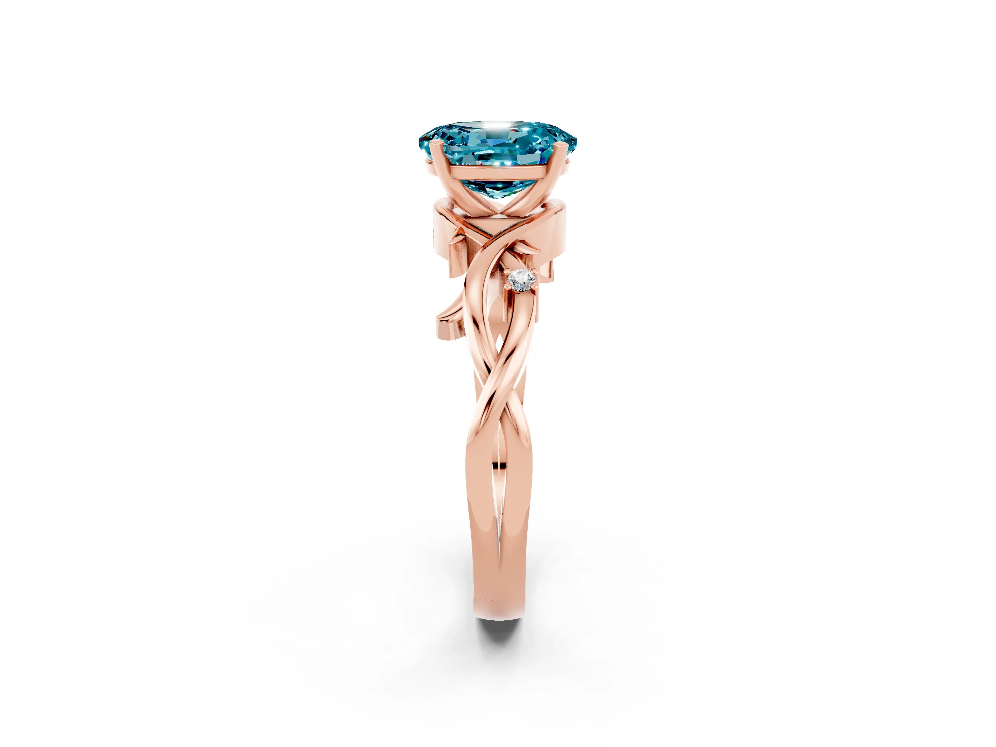 Rose gold Oval Cut Blue Topaz Solitaire Ring with Twisted Band and Prong Setting_2