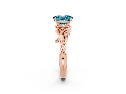 Rose gold Oval Cut Blue Topaz Solitaire Ring with Twisted Band and Prong Setting_2
