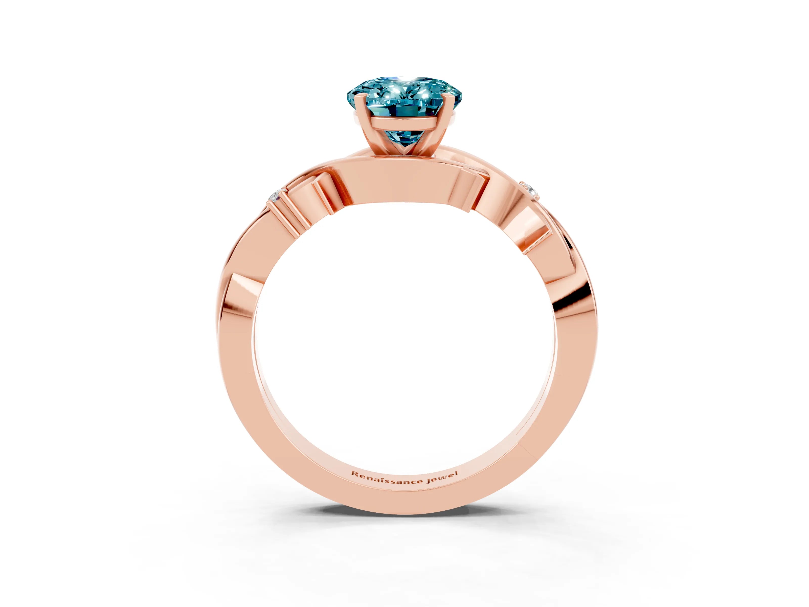 Rose gold Oval Cut Blue Topaz Solitaire Ring with Twisted Band and Prong Setting_3