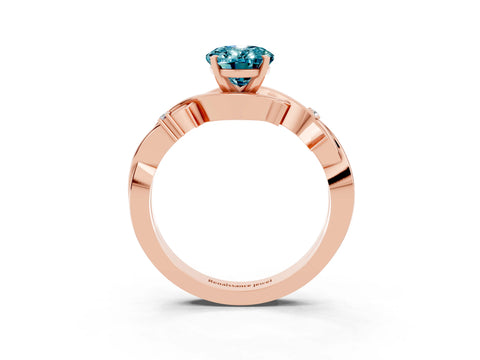 Rose gold Oval Cut Blue Topaz Solitaire Ring with Twisted Band and Prong Setting_3