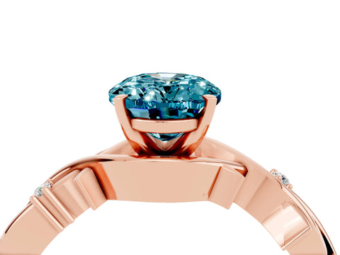 Rose gold Oval Cut Blue Topaz Solitaire Ring with Twisted Band and Prong Setting_4