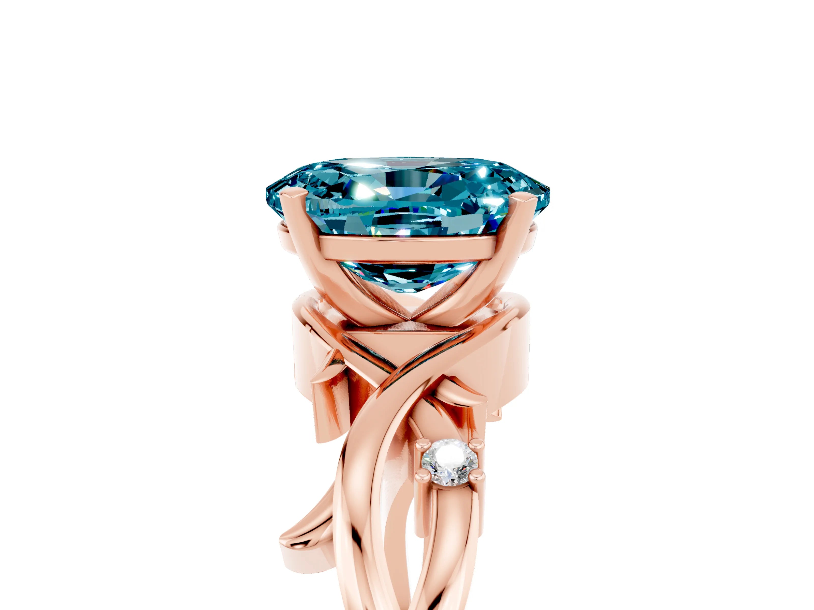 Rose gold Oval Cut Blue Topaz Solitaire Ring with Twisted Band and Prong Setting_5