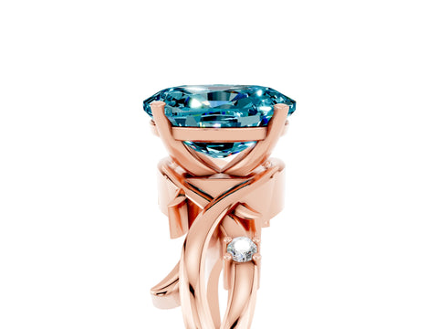 Rose gold Oval Cut Blue Topaz Solitaire Ring with Twisted Band and Prong Setting_5
