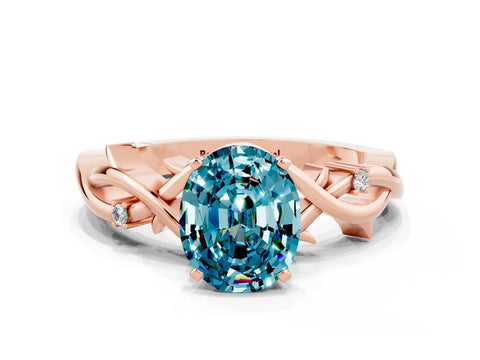 Rose gold Oval Cut Blue Topaz Solitaire Ring with Twisted Band and Prong Setting