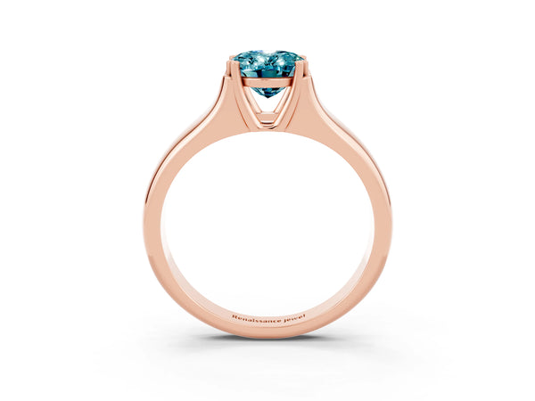 Rose gold Oval Cut Blue Topaz Solitaire Ring with Wide Band and Prong Setting