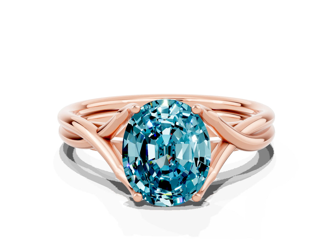 Rose gold Oval Cut Blue Topaz Solitaire Twist Band Prong Setting Ring_60