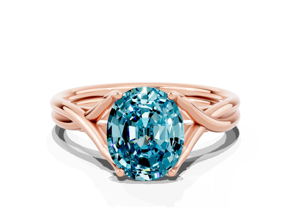 Rose gold Oval Cut Blue Topaz Solitaire Twist Band Prong Setting Ring