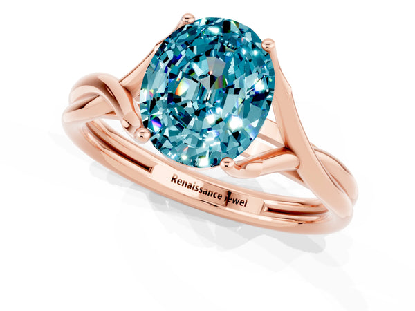 Rose gold Oval Cut Blue Topaz Solitaire Twist Band Prong Setting Ring