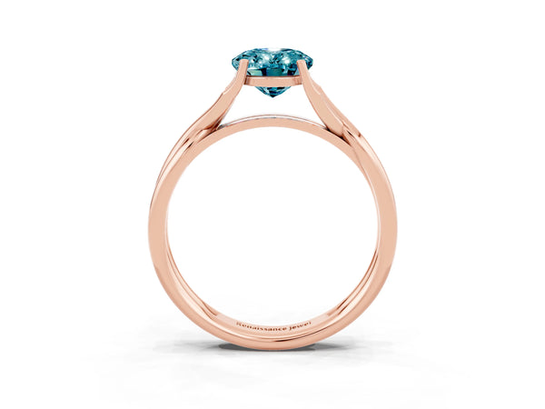 Rose gold Oval Cut Blue Topaz Solitaire Twist Band Prong Setting Ring
