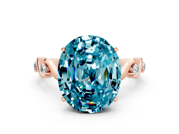 Rose gold Oval Cut Blue Topaz Solitaire Twisted Band with Round  Accents and Prong Setting
