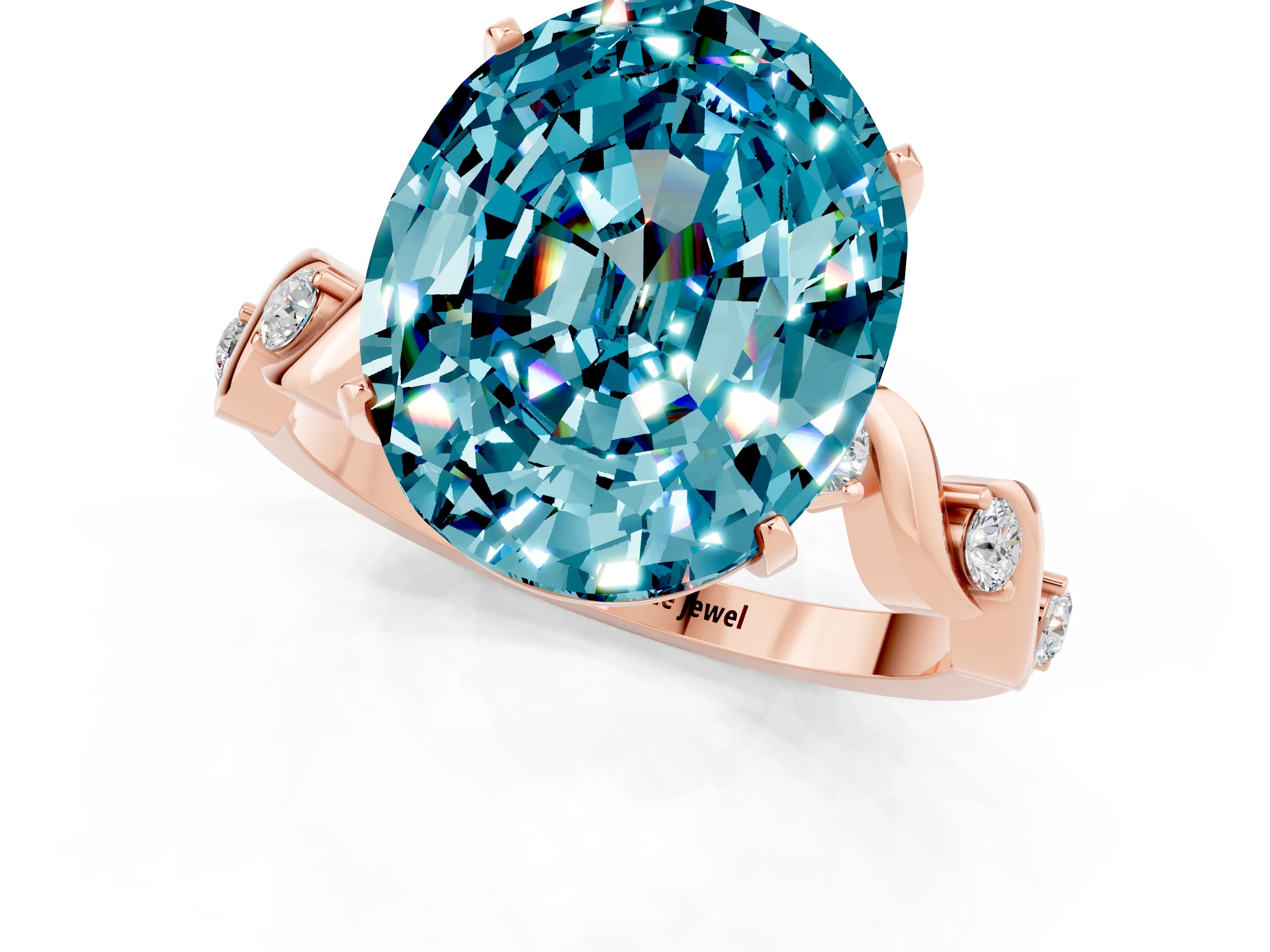 Rose gold Oval Cut Blue Topaz Solitaire Twisted Band with Round  Accents and Prong Setting_13