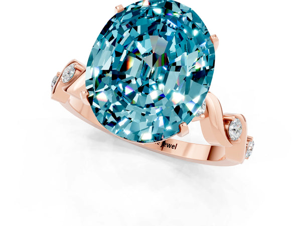 Rose gold Oval Cut Blue Topaz Solitaire Twisted Band with Round  Accents and Prong Setting