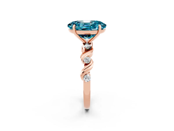 Rose gold Oval Cut Blue Topaz Solitaire Twisted Band with Round  Accents and Prong Setting
