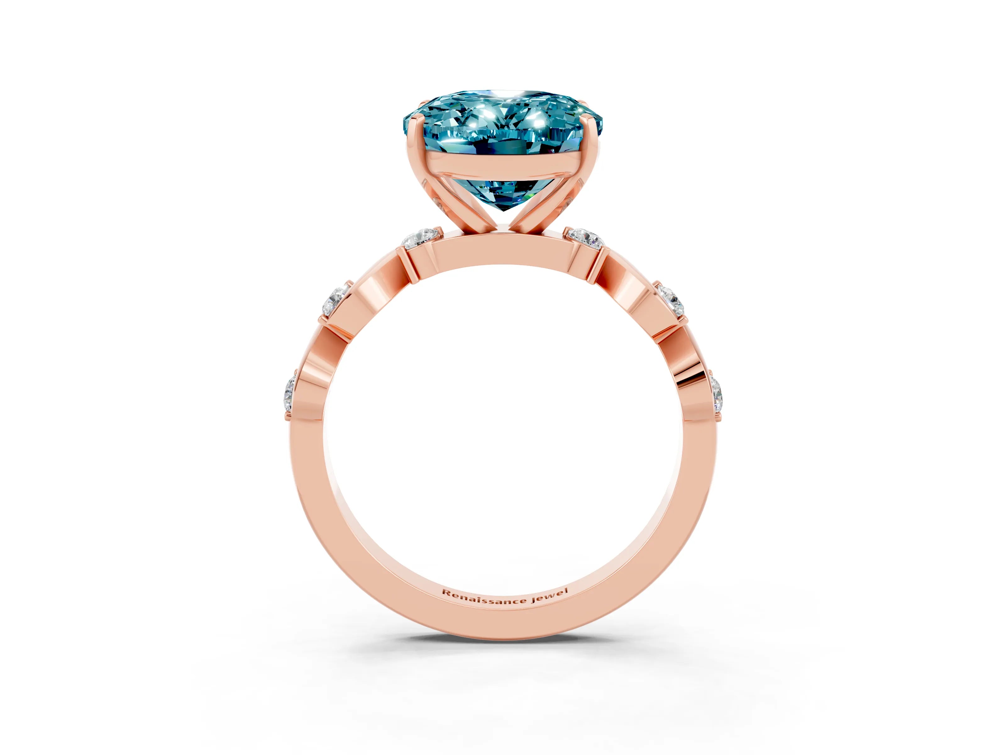 Rose gold Oval Cut Blue Topaz Solitaire Twisted Band with Round  Accents and Prong Setting_15