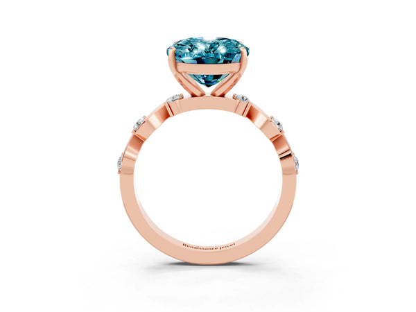 Rose gold Oval Cut Blue Topaz Solitaire Twisted Band with Round  Accents and Prong Setting