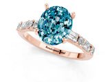 Rose gold Oval Cut Blue Topaz Solitaire with Side Baguettes and Channel Set Band_1