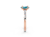 Rose gold Oval Cut Blue Topaz Solitaire with Side Baguettes and Channel Set Band_2