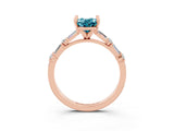 Rose gold Oval Cut Blue Topaz Solitaire with Side Baguettes and Channel Set Band_3