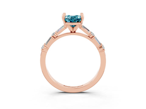 Rose gold Oval Cut Blue Topaz Solitaire with Side Baguettes and Channel Set Band_3