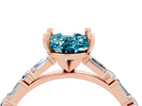 Rose gold Oval Cut Blue Topaz Solitaire with Side Baguettes and Channel Set Band_4