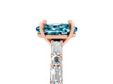 Rose gold Oval Cut Blue Topaz Solitaire with Side Baguettes and Channel Set Band_5