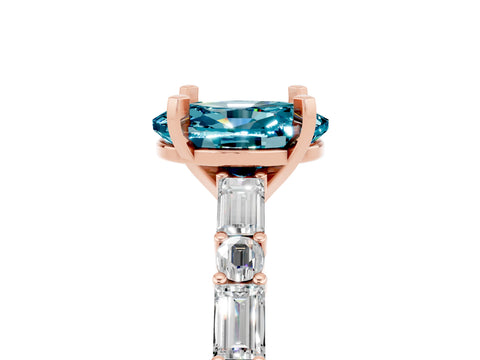 Rose gold Oval Cut Blue Topaz Solitaire with Side Baguettes and Channel Set Band_5